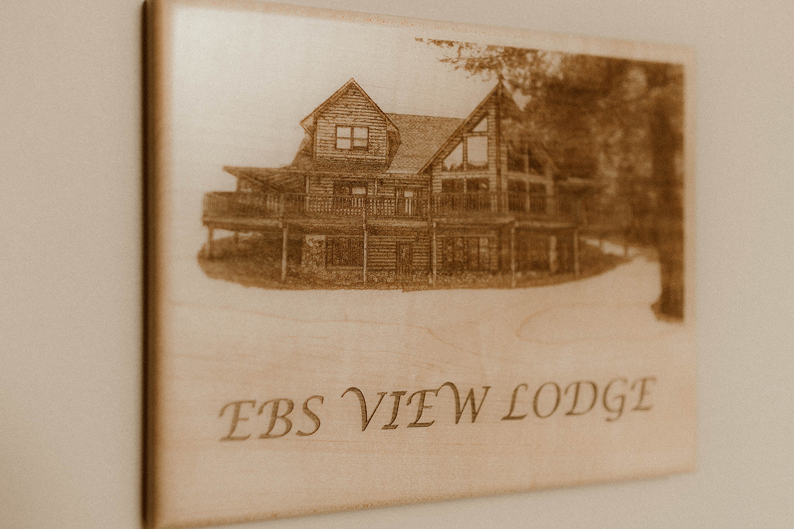 A plaque at the stunning EBS view lodge nestled in the Adirondack mountains