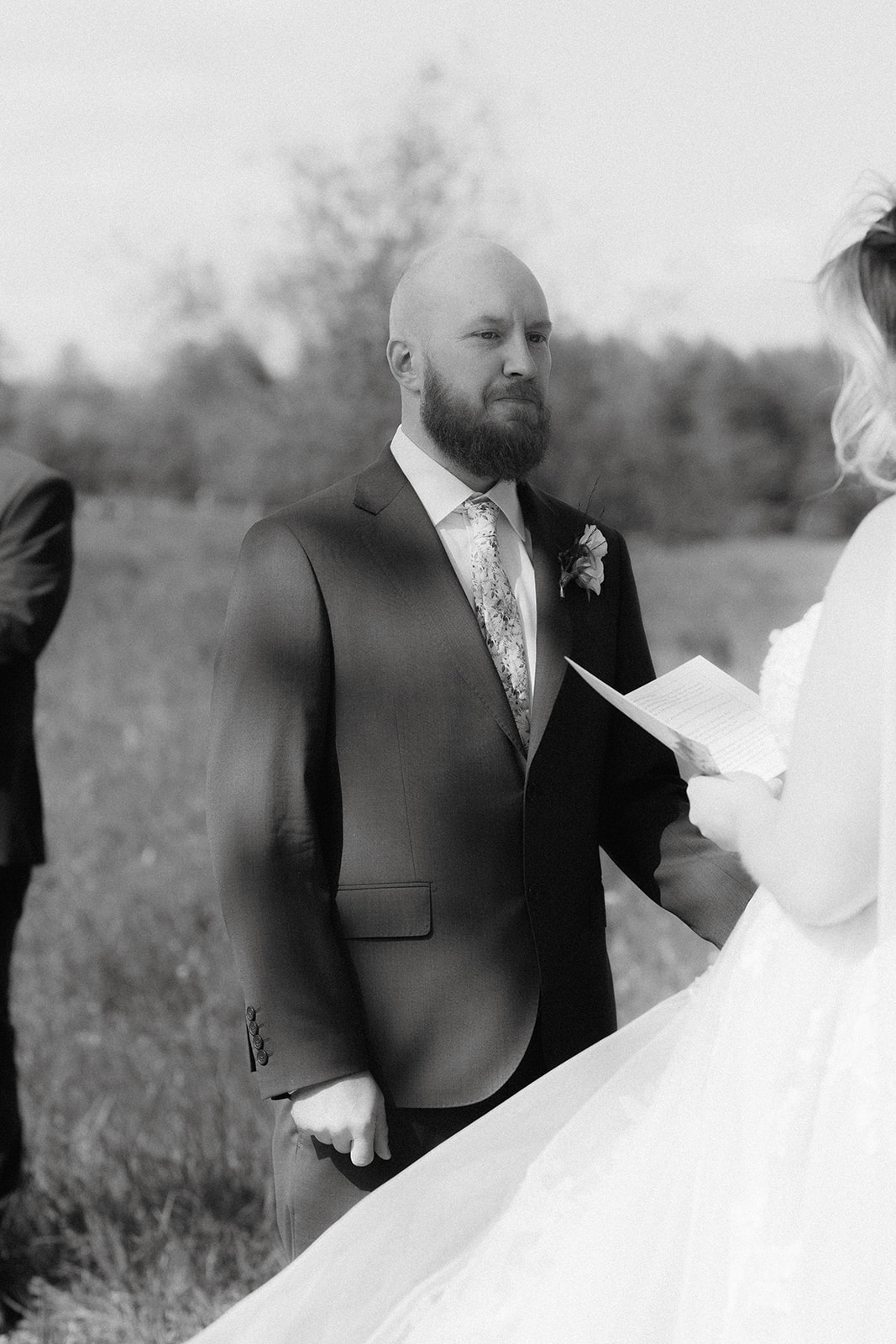 Black and white ceremony photos of an adventurous Adirondack mountain elopement