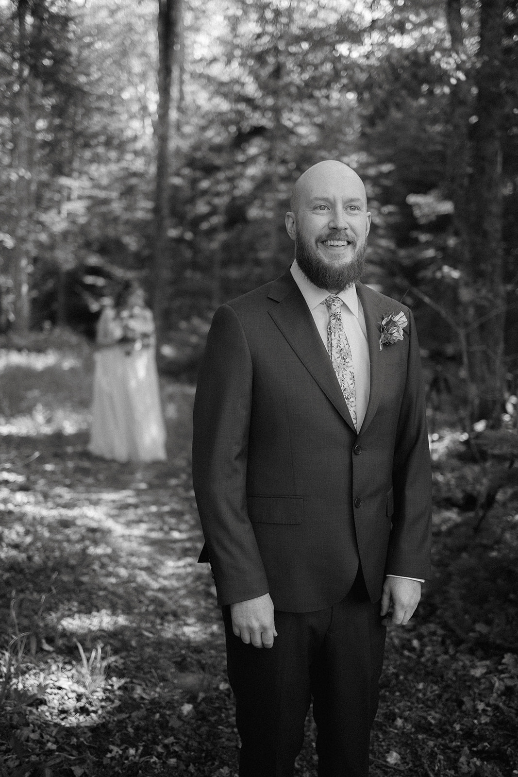 Stunning bride and groom take first look photos before their adventurous Adirondack mountain elopement
