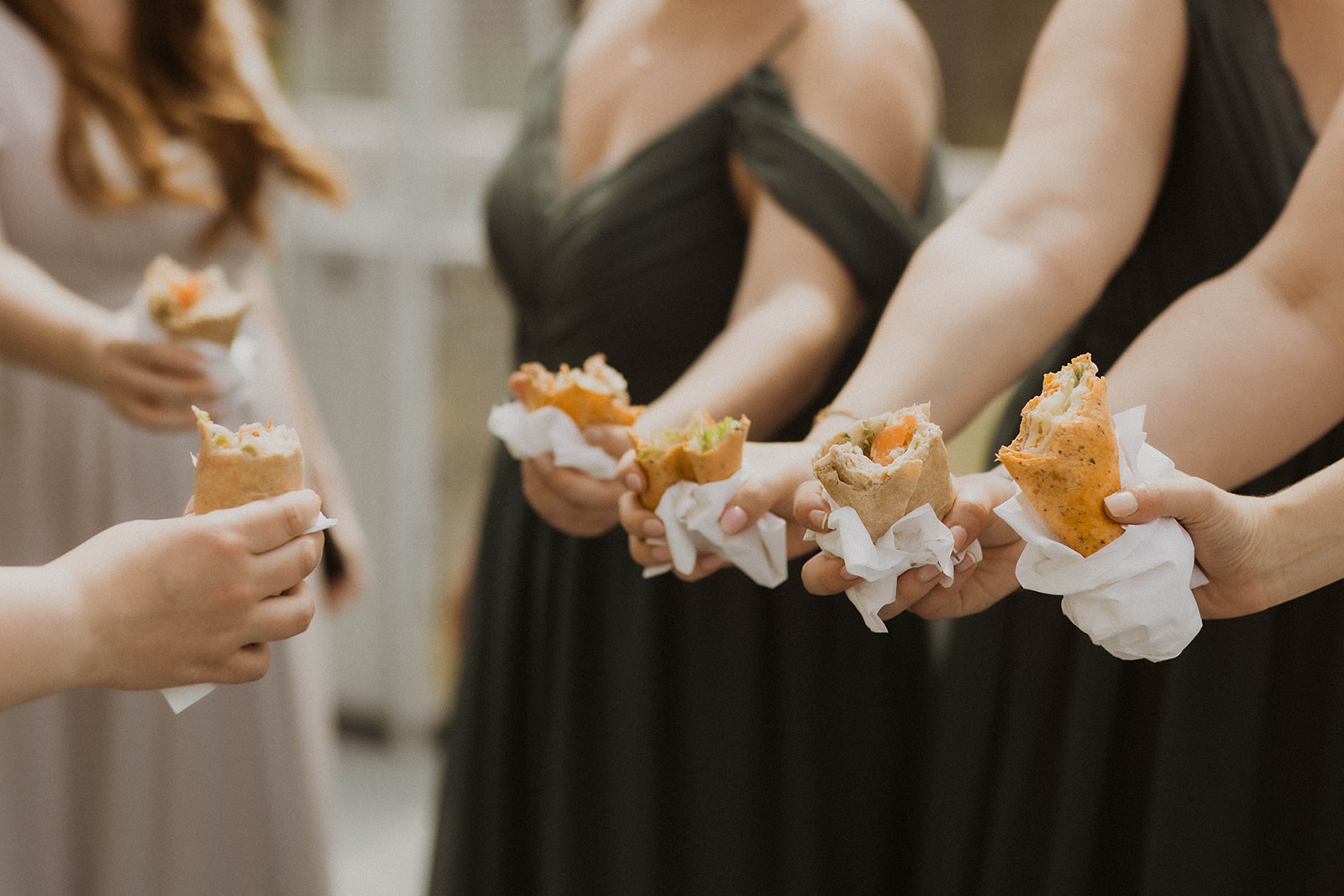 Bridesmaids snacks after an upstate New York wedding