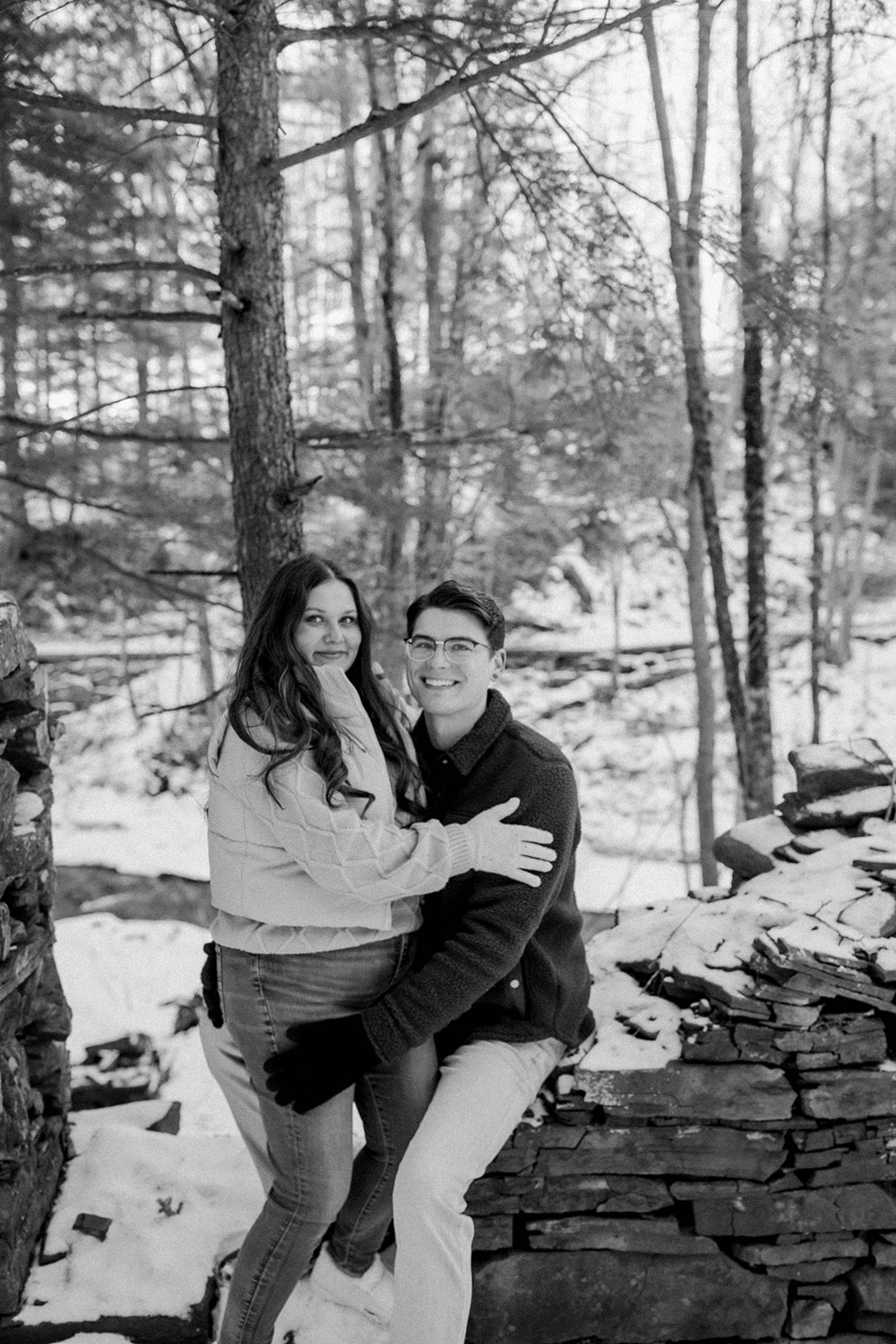 Beautiful snowy winter engagement photos at Huyck preserve 