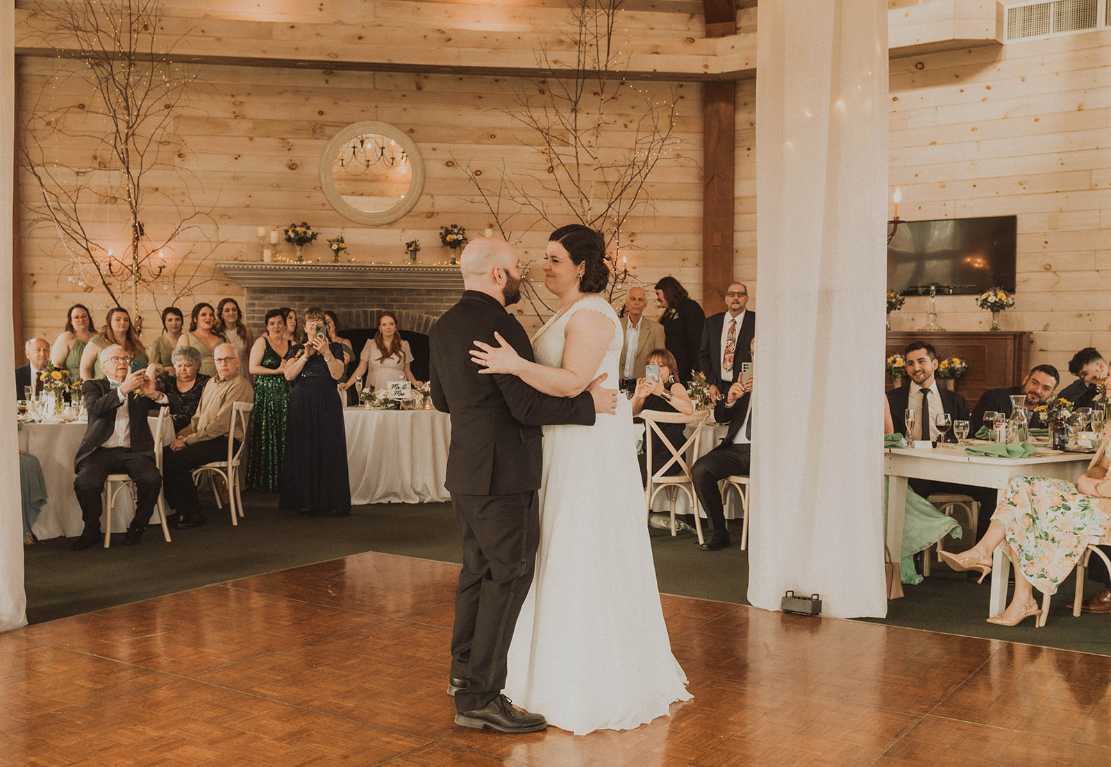 Bride and groom share their romantic first dance at their dreamy upstate New York wedding