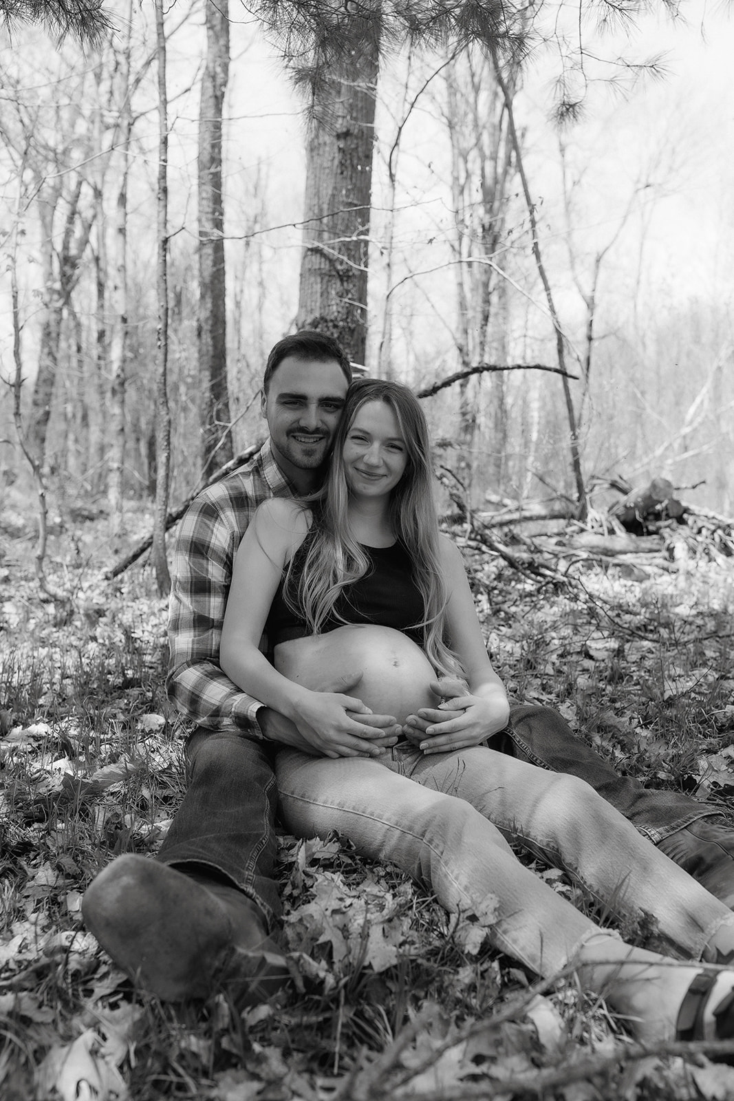 Future parents pose intimately together during their dreamy upstate New York maternity photos 