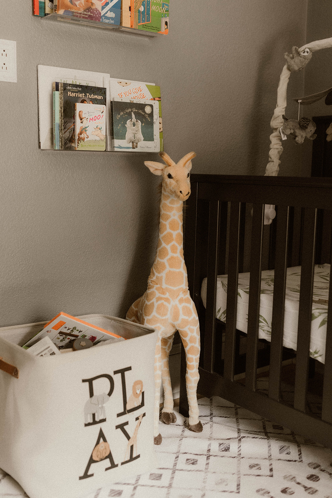 Detail shot of the giraffe that stands in the baby boys nursery!