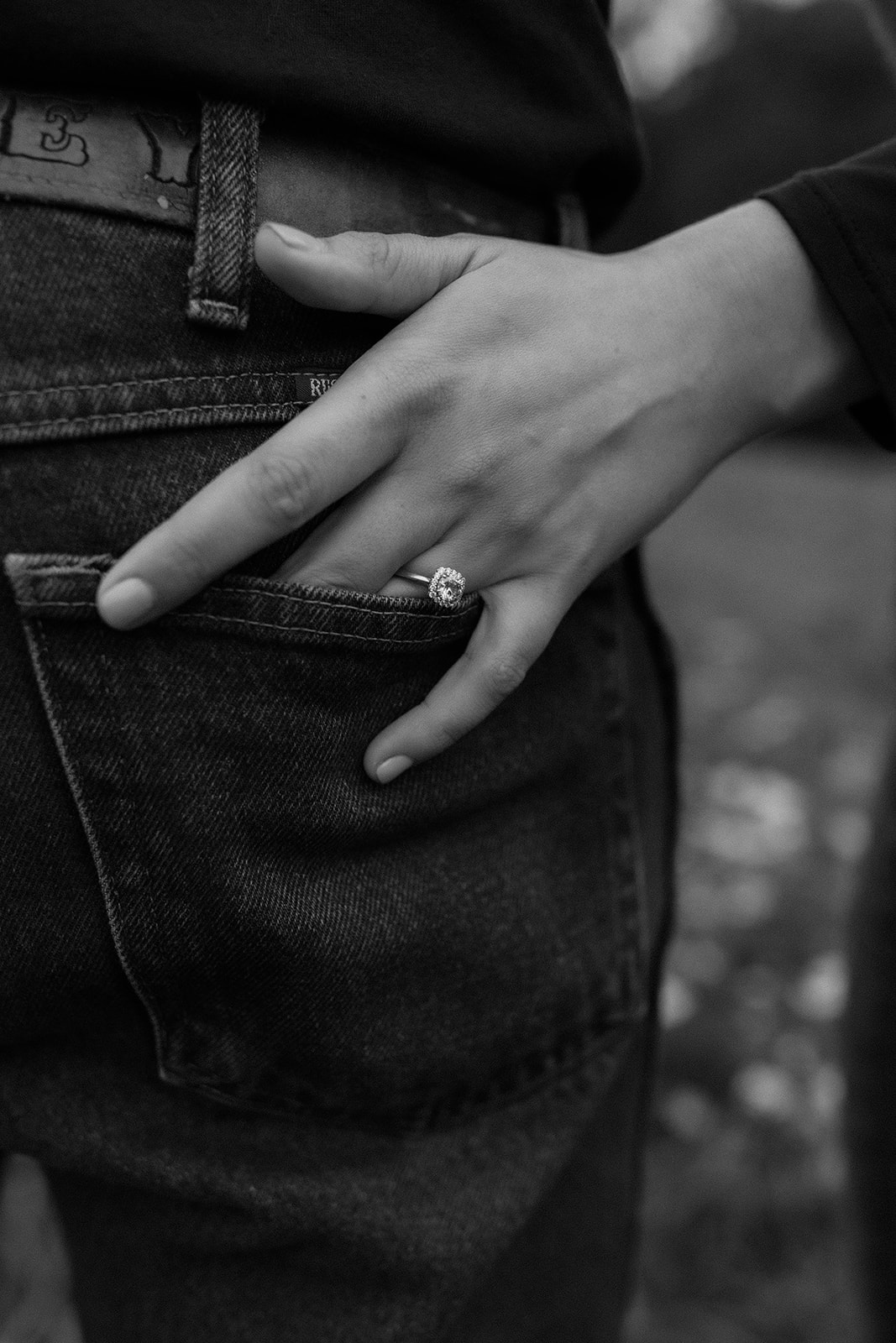 Detail photo of an engagement ring during a dreamy upstate New York autumn engagement photoshoot