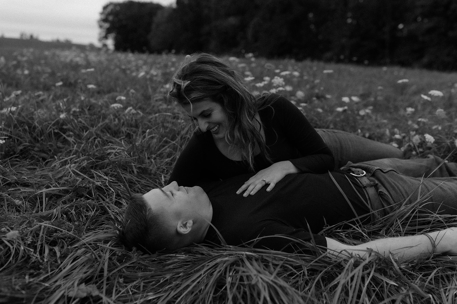 Stunning couple intimately poses during their dreamy Upstate NY Autumn Engagement Photos
