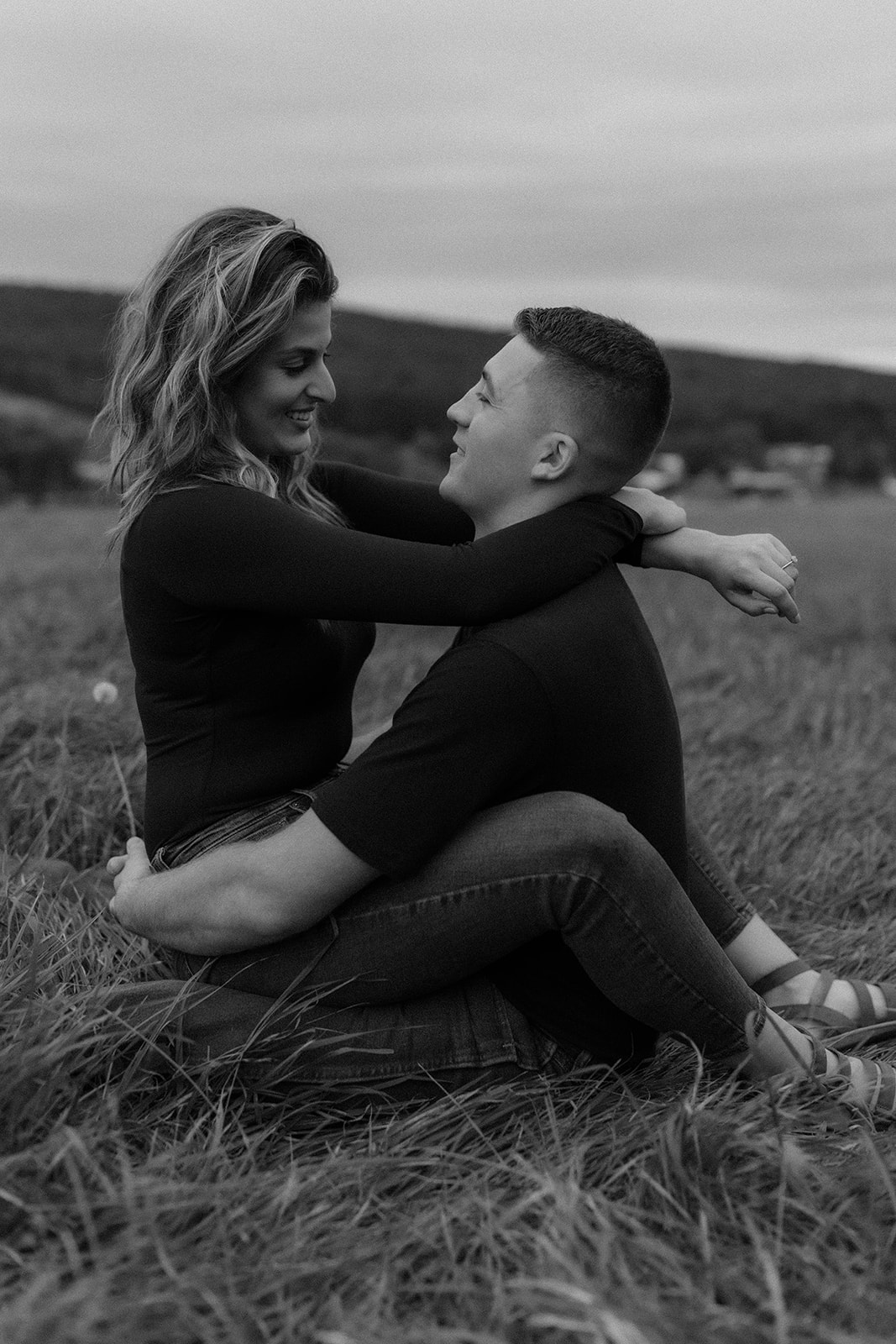 Stunning couple intimately poses during their dreamy Upstate NY Autumn Engagement Photos