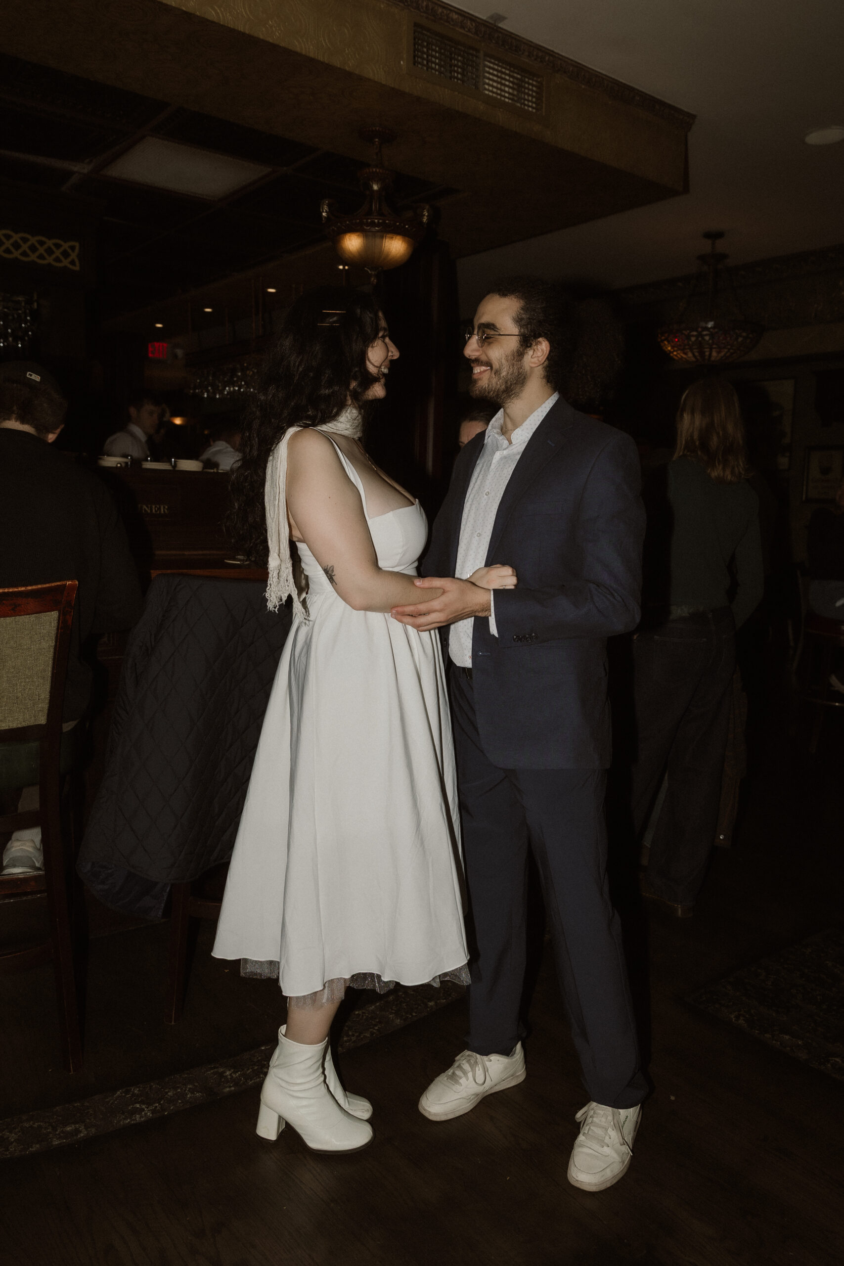 Courtney and George standing outside Annunciation Cathedral of New England during their Boston engagement session